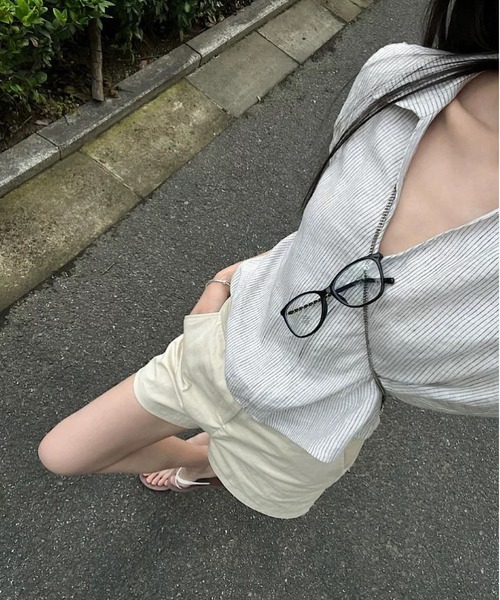 MAISON DE THERESE(メゾン ド テレーズ)の「細ストライプ ジップ V ネック長袖シャツ ルーズシルエット(シャツ/ブラウス・レディース・White・M)」の5枚目の写真