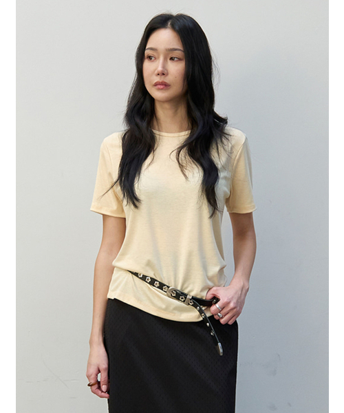 MORVE13(モルブ13)の「モルブカーブネック半袖トップス(Tシャツ/カットソー・レディース・オリーブ/アイボリー/ブラック/チャコール/ライトイエロー/ライトグレー・FREE)」の8枚目の写真