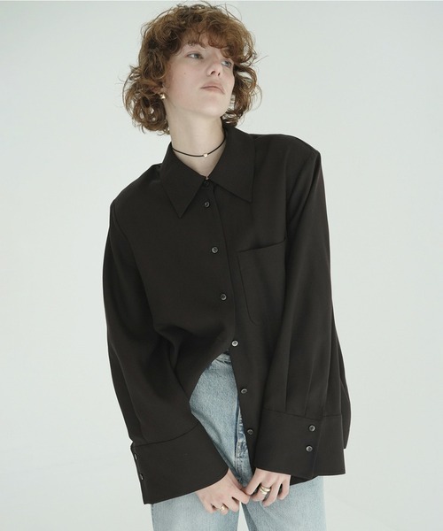 CLANE(クラネ)の「TENCEL SHIRT JACKET(シャツ/ブラウス・レディース・ブラウン/アイボリー・1)」の2枚目の写真