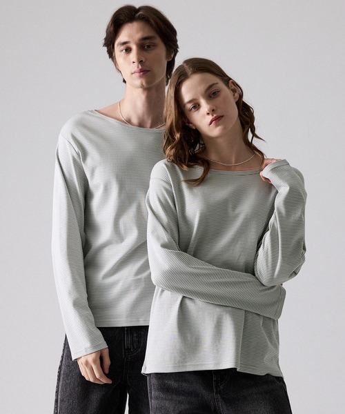 CLEL(クレイル)の「【CLEL】Giza Cotton Boat-Neck T-Shirt / ギザコットン ボートネックTシャツ(ロンT/吸水速乾)(Tシャツ/カットソー・メンズ・グレー系1/ホワイト/ブラック/グレー系・XS/L/M/S)」の4枚目の写真