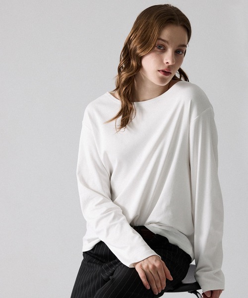 CLEL(クレイル)の「【CLEL】Giza Cotton Boat-Neck T-Shirt / ギザコットン ボートネックTシャツ(ロンT/吸水速乾)(Tシャツ/カットソー・メンズ・グレー系1/ホワイト/ブラック/グレー系・XS/L/M/S)」の5枚目の写真