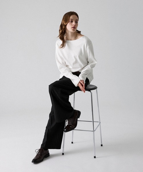 CLEL(クレイル)の「【CLEL】Giza Cotton Boat-Neck T-Shirt / ギザコットン ボートネックTシャツ(ロンT/吸水速乾)(Tシャツ/カットソー・メンズ・グレー系1/ホワイト/ブラック/グレー系・XS/L/M/S)」の6枚目の写真