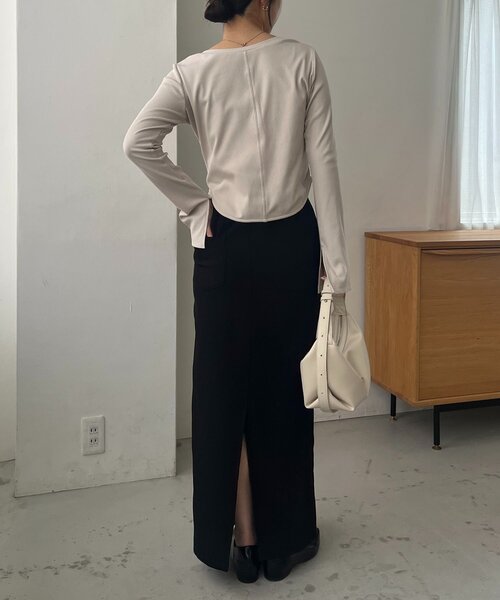 CAPRICIEUX LE'MAGE(カプリシューレマージュ)の「キーネックヘンリーT(Tシャツ/カットソー・レディース・チャコールグレー/ブラック/ブラウン/ホワイト系その他・FREE)」の6枚目の写真