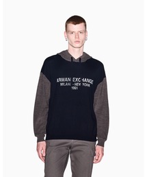 ARMANI EXCHANGE | 【A|X アルマーニ エクスチェンジ】AXロゴ カラーブロック フーデッドニットプルオーバー(ニット/セーター)