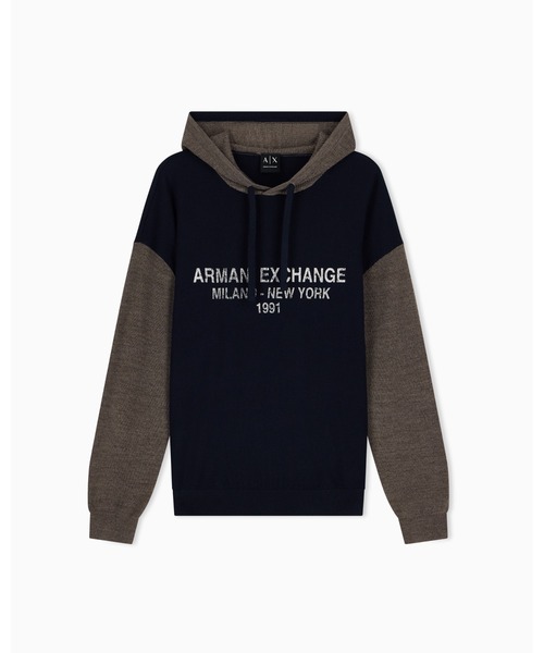 ARMANI EXCHANGE(アルマーニエクスチェンジ)の「【A|X アルマーニ エクスチェンジ】AXロゴ カラーブロック フーデッドニットプルオーバー(ニット/セーター・メンズ・ダークネイビー・MEDIUM/LARGE/X-SMALL/X-LARGE/SMALL)」の6枚目の写真