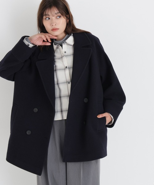 NATURAL BEAUTY BASIC(ナチュラルビューティーベーシック)の「ダブルブレストミドルコート(その他アウター・レディース・ピンク/ブラック系その他2/ネイビー/オフホワイト/ベージュ・MEDIUM/SMALL)」の4枚目の写真