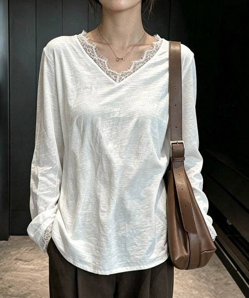 Miniministore（ミニミニストア）の「レース長袖トップスVネックカットソー秋服（Tシャツ/カットソー・レディース・ホワイト/ブラック・FREE）」の18枚目の写真