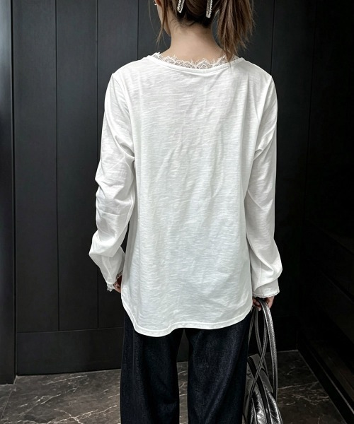Miniministore（ミニミニストア）の「レース長袖トップスVネックカットソー秋服（Tシャツ/カットソー・レディース・ホワイト/ブラック・FREE）」の20枚目の写真