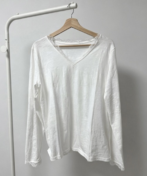 Miniministore（ミニミニストア）の「レース長袖トップスVネックカットソー秋服（Tシャツ/カットソー・レディース・ホワイト/ブラック・FREE）」の22枚目の写真