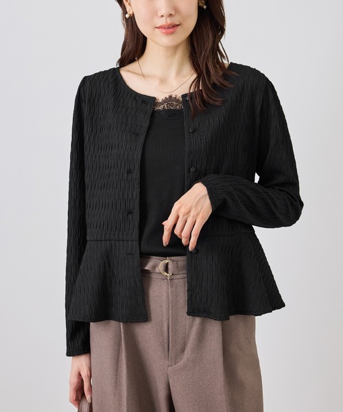 ROPE' PICNIC(ロペピクニック)の「カットジャガードペプラムカーディガントップス/前後2WAY(Tシャツ/カットソー・レディース・ブラック/オフホワイト/サックスブルー・FREE)」の3枚目の写真