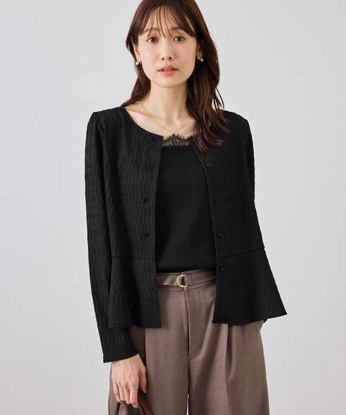 ROPE' PICNIC(ロペピクニック)の「カットジャガードペプラムカーディガントップス/前後2WAY(Tシャツ/カットソー・レディース・ブラック/オフホワイト/サックスブルー・FREE)」の6枚目の写真