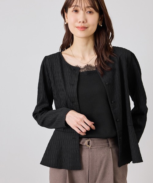 ROPE' PICNIC(ロペピクニック)の「カットジャガードペプラムカーディガントップス/前後2WAY(Tシャツ/カットソー・レディース・ブラック/オフホワイト/サックスブルー・FREE)」の8枚目の写真