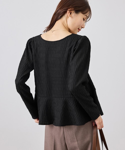 ROPE' PICNIC(ロペピクニック)の「カットジャガードペプラムカーディガントップス/前後2WAY(Tシャツ/カットソー・レディース・ブラック/オフホワイト/サックスブルー・FREE)」の9枚目の写真
