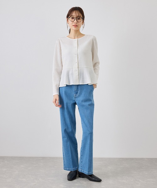 ROPE' PICNIC(ロペピクニック)の「カットジャガードペプラムカーディガントップス/前後2WAY(Tシャツ/カットソー・レディース・ブラック/オフホワイト/サックスブルー・FREE)」の11枚目の写真