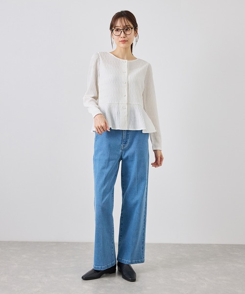 ROPE' PICNIC(ロペピクニック)の「カットジャガードペプラムカーディガントップス/前後2WAY(Tシャツ/カットソー・レディース・ブラック/オフホワイト/サックスブルー・FREE)」の12枚目の写真