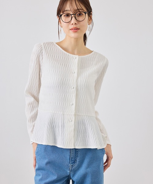 ROPE' PICNIC(ロペピクニック)の「カットジャガードペプラムカーディガントップス/前後2WAY(Tシャツ/カットソー・レディース・ブラック/オフホワイト/サックスブルー・FREE)」の14枚目の写真