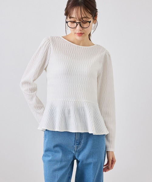 ROPE' PICNIC(ロペピクニック)の「カットジャガードペプラムカーディガントップス/前後2WAY(Tシャツ/カットソー・レディース・ブラック/オフホワイト/サックスブルー・FREE)」の16枚目の写真