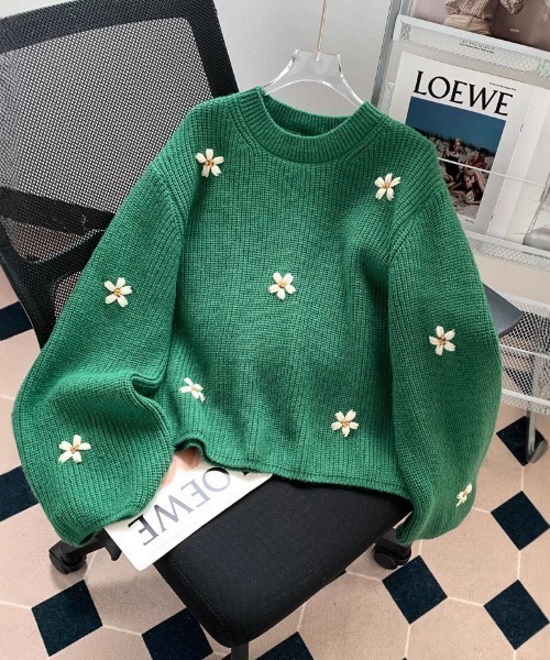 NANEA（ナネア）の「花刺繍ニットプルオーバー（ニット/セーター・レディース・グリーン/アイボリー/グレー/ブラウン・フリー）」の16枚目の写真