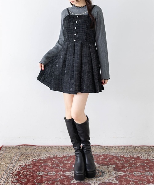 clear（クリア）の「ツイードミニキャミワンピース［骨格ウェーブ／フェミニン／ガーリー］（ワンピース・レディース・サックスブルー/アイボリー/ブラック・F）」の3枚目の写真