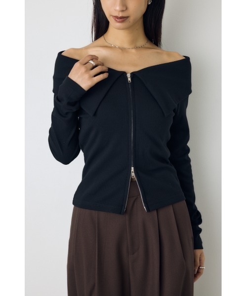 AZUL by moussy(アズールバイマウジー)の「ダブルジップオフショル長袖トップス 秋服 春服 リブカットソー ダブルジップ デザイントップス(Tシャツ/カットソー・レディース・ブラック/ダークブルー/グレー系その他4・FREE)」の15枚目の写真