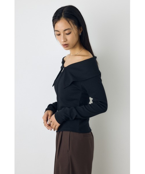 AZUL by moussy(アズールバイマウジー)の「ダブルジップオフショル長袖トップス 秋服 春服 リブカットソー ダブルジップ デザイントップス(Tシャツ/カットソー・レディース・ブラック/ダークブルー/グレー系その他4・FREE)」の16枚目の写真