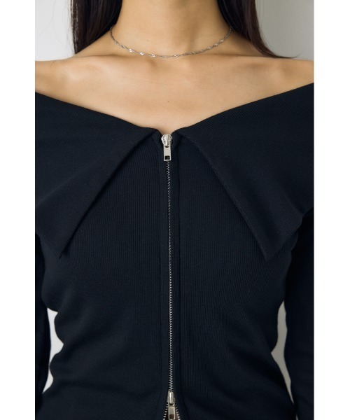 AZUL by moussy(アズールバイマウジー)の「ダブルジップオフショル長袖トップス 秋服 春服 リブカットソー ダブルジップ デザイントップス(Tシャツ/カットソー・レディース・ブラック/ダークブルー/グレー系その他4・FREE)」の19枚目の写真