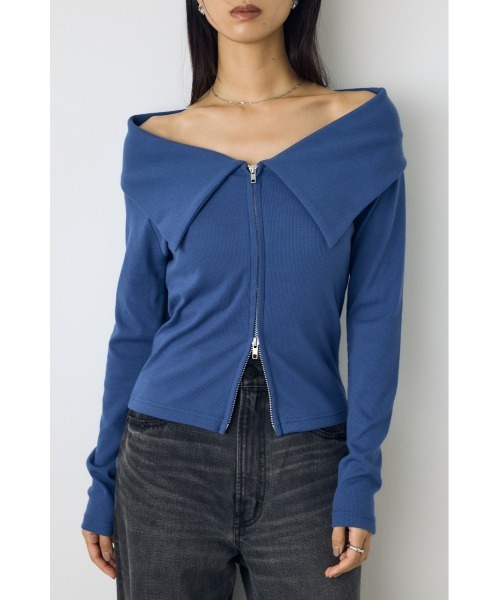AZUL by moussy(アズールバイマウジー)の「ダブルジップオフショル長袖トップス 秋服 春服 リブカットソー ダブルジップ デザイントップス(Tシャツ/カットソー・レディース・ブラック/ダークブルー/グレー系その他4・FREE)」の8枚目の写真