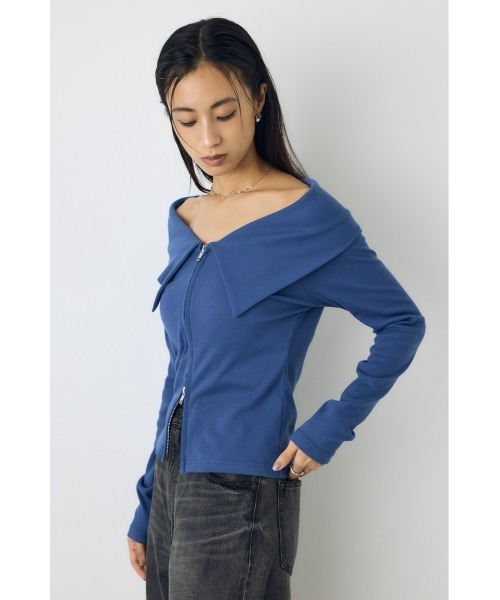 AZUL by moussy(アズールバイマウジー)の「ダブルジップオフショル長袖トップス 秋服 春服 リブカットソー ダブルジップ デザイントップス(Tシャツ/カットソー・レディース・ブラック/ダークブルー/グレー系その他4・FREE)」の9枚目の写真