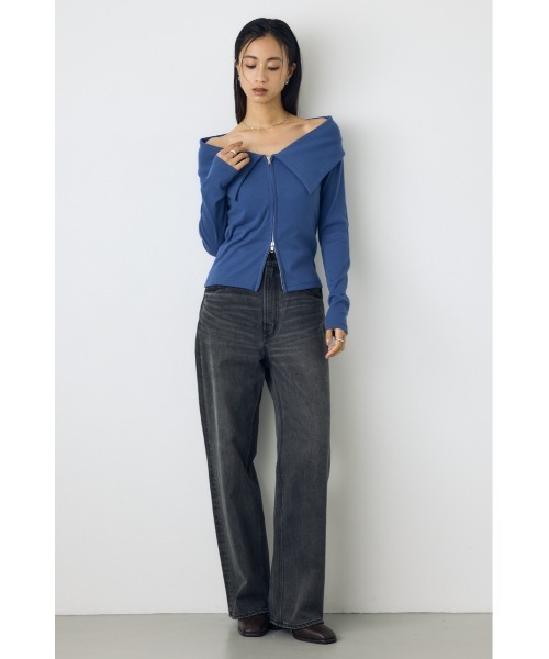 AZUL by moussy(アズールバイマウジー)の「ダブルジップオフショル長袖トップス 秋服 春服 リブカットソー ダブルジップ デザイントップス(Tシャツ/カットソー・レディース・ブラック/ダークブルー/グレー系その他4・FREE)」の11枚目の写真