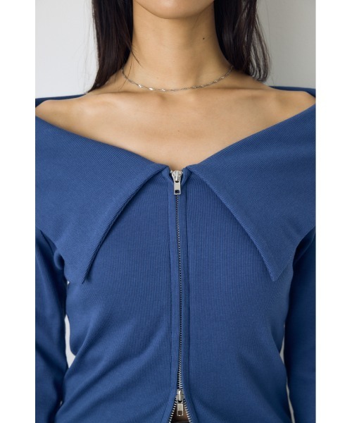 AZUL by moussy(アズールバイマウジー)の「ダブルジップオフショル長袖トップス 秋服 春服 リブカットソー ダブルジップ デザイントップス(Tシャツ/カットソー・レディース・ブラック/ダークブルー/グレー系その他4・FREE)」の12枚目の写真