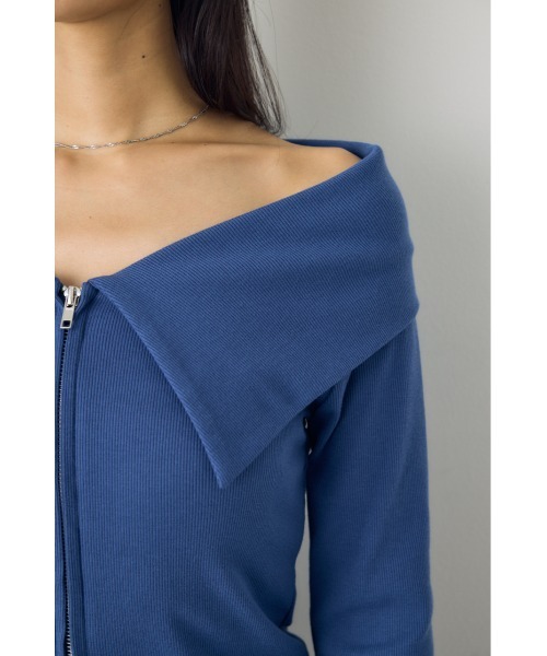 AZUL by moussy(アズールバイマウジー)の「ダブルジップオフショル長袖トップス 秋服 春服 リブカットソー ダブルジップ デザイントップス(Tシャツ/カットソー・レディース・ブラック/ダークブルー/グレー系その他4・FREE)」の13枚目の写真