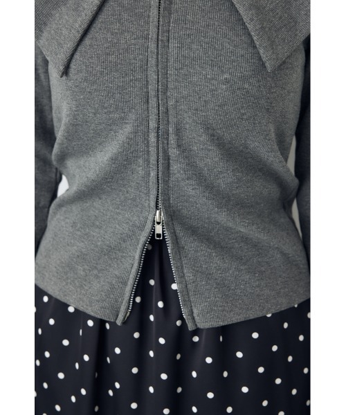AZUL by moussy(アズールバイマウジー)の「ダブルジップオフショル長袖トップス 秋服 春服 リブカットソー ダブルジップ デザイントップス(Tシャツ/カットソー・レディース・ブラック/ダークブルー/グレー系その他4・FREE)」の5枚目の写真