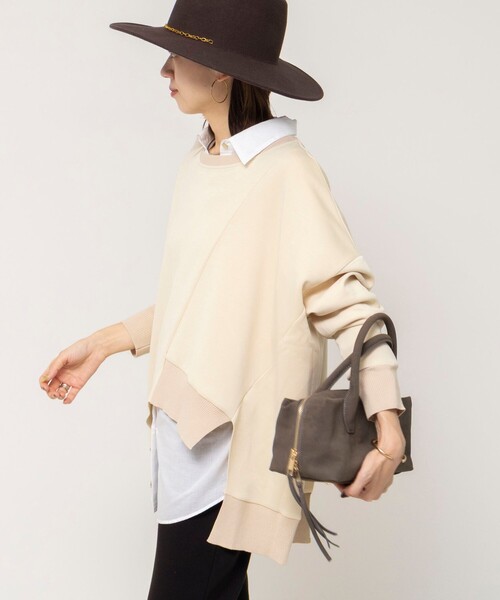 Rie Miller(リエミラー)の「《セットアップ対応》ウォッシャブルソフトダンボール変形プルオーバ(Tシャツ/カットソー・レディース・ブラック/ベージュ・38)」の1枚目の写真