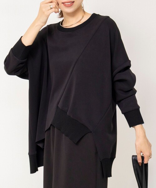Rie Miller(リエミラー)の「《セットアップ対応》ウォッシャブルソフトダンボール変形プルオーバ(Tシャツ/カットソー・レディース・ブラック/ベージュ・38)」の2枚目の写真