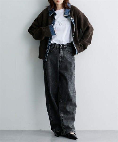 nissen（ニッセン）の「【低身長/高身長サイズ有】デニム切替ニットカーディガン（Petitjo/slattgir）（ニット/セーター・レディース・杢グレー/ネイビー/ブラウン・M/L/T4L/PM/TLL/PS/TM）」の7枚目の写真