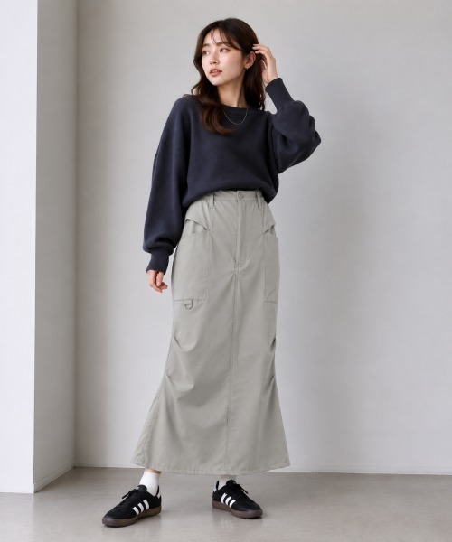 center i（センターアイ）の「ナイロンカーゴロングスカート（スカート・レディース・グレー/カーキ/ベージュ/ライトグレー・M/S）」の14枚目の写真