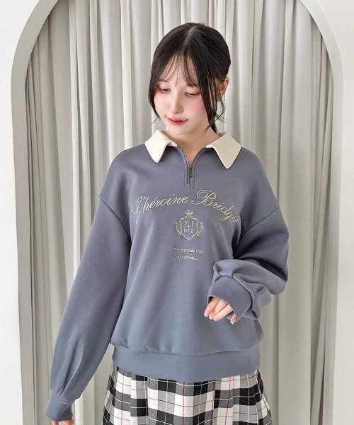 F i.n.t(フィント)の「エンブレムロゴ刺繍ハーフZIPスウェット/fint フィント(スウェット・レディース・グリーン/ブルー/ピンクベージュ・FREE)」の2枚目の写真