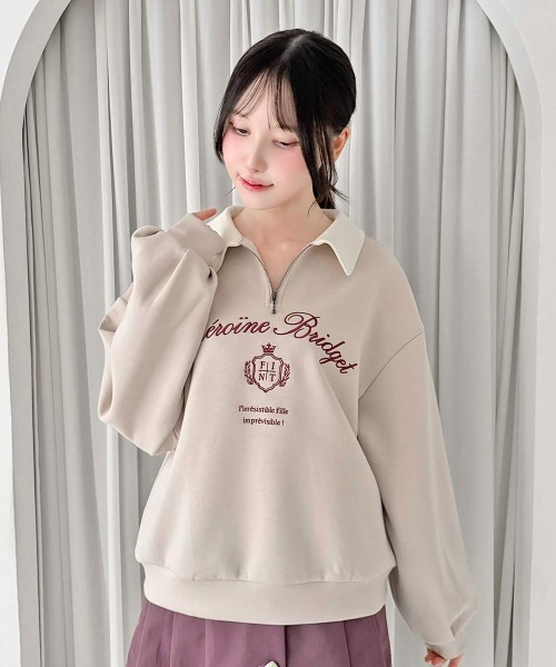 F i.n.t(フィント)の「エンブレムロゴ刺繍ハーフZIPスウェット/fint フィント(スウェット・レディース・グリーン/ブルー/ピンクベージュ・FREE)」の4枚目の写真