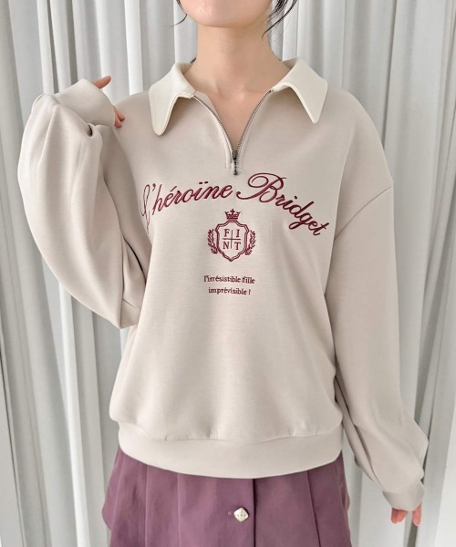 F i.n.t(フィント)の「エンブレムロゴ刺繍ハーフZIPスウェット/fint フィント(スウェット・レディース・グリーン/ブルー/ピンクベージュ・FREE)」の5枚目の写真