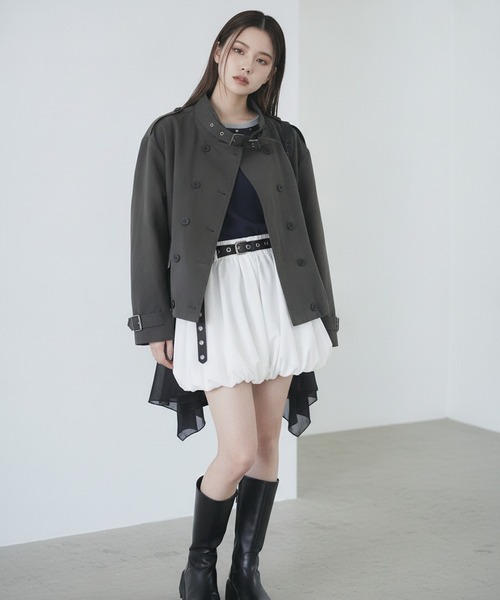 Girly Doll(ガーリードール)の「ダブルボタンショートトレンチコート(トレンチコート・レディース・ベージュ/ダークグレー・F)」の14枚目の写真