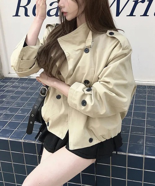 Girly Doll(ガーリードール)の「ダブルボタンショートトレンチコート(トレンチコート・レディース・ベージュ/ダークグレー・F)」の5枚目の写真
