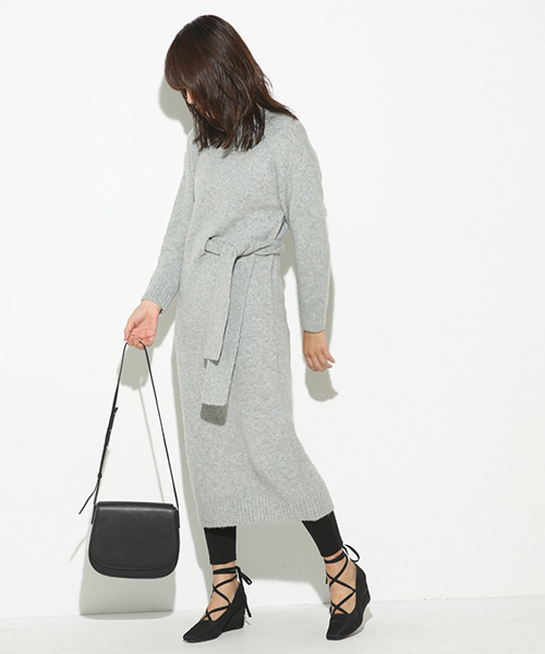 SLY（スライ）の「WAIST TIE MG LONG OP（ワンピース・レディース・キャメル/トップグレー/オフホワイト/ダークグリーン・FREE）」の3枚目の写真