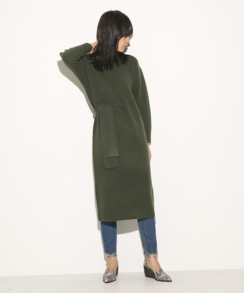 SLY（スライ）の「WAIST TIE MG LONG OP（ワンピース・レディース・キャメル/トップグレー/オフホワイト/ダークグリーン・FREE）」の4枚目の写真