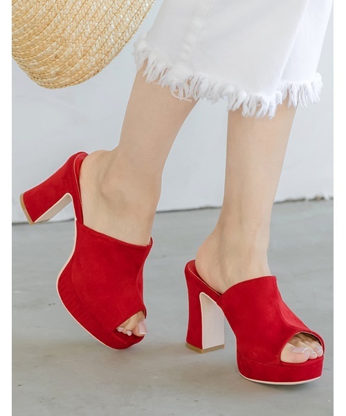 Re:EDIT（リエディ）の「[Nwe color][特徴的なラインが目を惹く]オープントゥヒールサンダルシューズ/サンダル/ヒールサンダル[リエディ]サボサンダル オープントゥ チャンキーヒール デニム 太ヒール コルク クッションソール（サンダル・レディース・ベージュ/パープル/ブルー系その他/ウッド/ホワイト/ピンク/ブラック/マスタード/ブルー/レッド・SMALL/MEDIUM/LARGE/X-LARGE）」の10枚目の写真