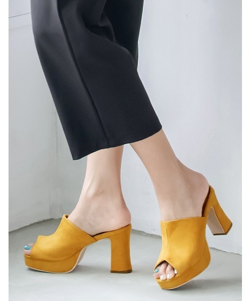 Re:EDIT（リエディ）の「[Nwe color][特徴的なラインが目を惹く]オープントゥヒールサンダルシューズ/サンダル/ヒールサンダル[リエディ]サボサンダル オープントゥ チャンキーヒール デニム 太ヒール コルク クッションソール（サンダル・レディース・ベージュ/パープル/ブルー系その他/ウッド/ホワイト/ピンク/ブラック/マスタード/ブルー/レッド・SMALL/MEDIUM/LARGE/X-LARGE）」の8枚目の写真