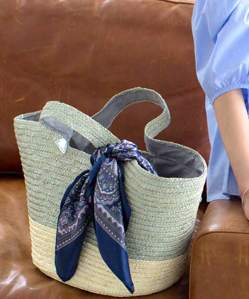 KOBE LETTUCE（コウベレタス）の「円形の大きなマチでたっぷり大容量！グログランリボン付き☆バイカラー丸底カゴバッグ/かごバッグ/トート/レディース/神戸レタス[B1029]（かごバッグ・レディース・ホワイト系その他/ブルー系その他/ブラック系その他/ブラック/グレー系その他/ピンク系その他・FREE）」の5枚目の写真