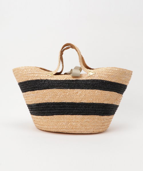 KOBE LETTUCE（コウベレタス）の「円形の大きなマチでたっぷり大容量！グログランリボン付き☆バイカラー丸底カゴバッグ/かごバッグ/トート/レディース/神戸レタス[B1029]（かごバッグ・レディース・ホワイト系その他/ブルー系その他/ブラック系その他/ブラック/グレー系その他/ピンク系その他・FREE）」の4枚目の写真