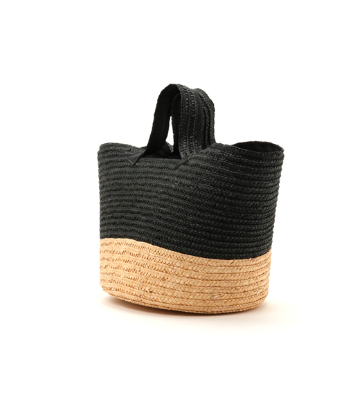 KOBE LETTUCE（コウベレタス）の「円形の大きなマチでたっぷり大容量！グログランリボン付き☆バイカラー丸底カゴバッグ/かごバッグ/トート/レディース/神戸レタス[B1029]（かごバッグ・レディース・ホワイト系その他/ブルー系その他/ブラック系その他/ブラック/グレー系その他/ピンク系その他・FREE）」の7枚目の写真