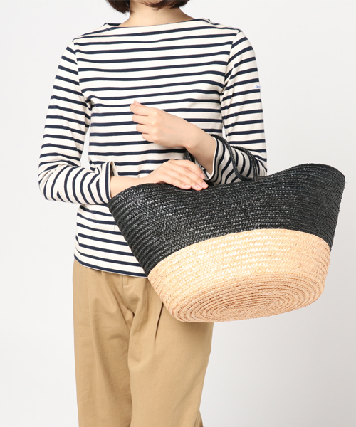 KOBE LETTUCE（コウベレタス）の「円形の大きなマチでたっぷり大容量！グログランリボン付き☆バイカラー丸底カゴバッグ/かごバッグ/トート/レディース/神戸レタス[B1029]（かごバッグ・レディース・ホワイト系その他/ブルー系その他/ブラック系その他/ブラック/グレー系その他/ピンク系その他・FREE）」の10枚目の写真