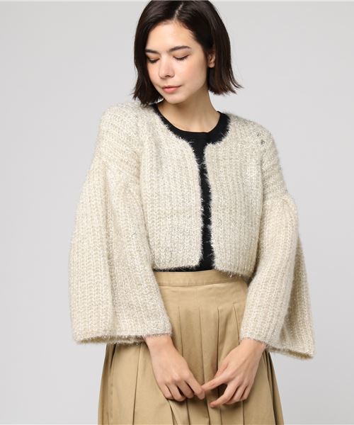 onespo（ワンスポ）の「ラメモヘアカーデ（カーディガン/ボレロ・レディース・ブラック/ピンク/イエロー/アイボリー・M）」の10枚目の写真